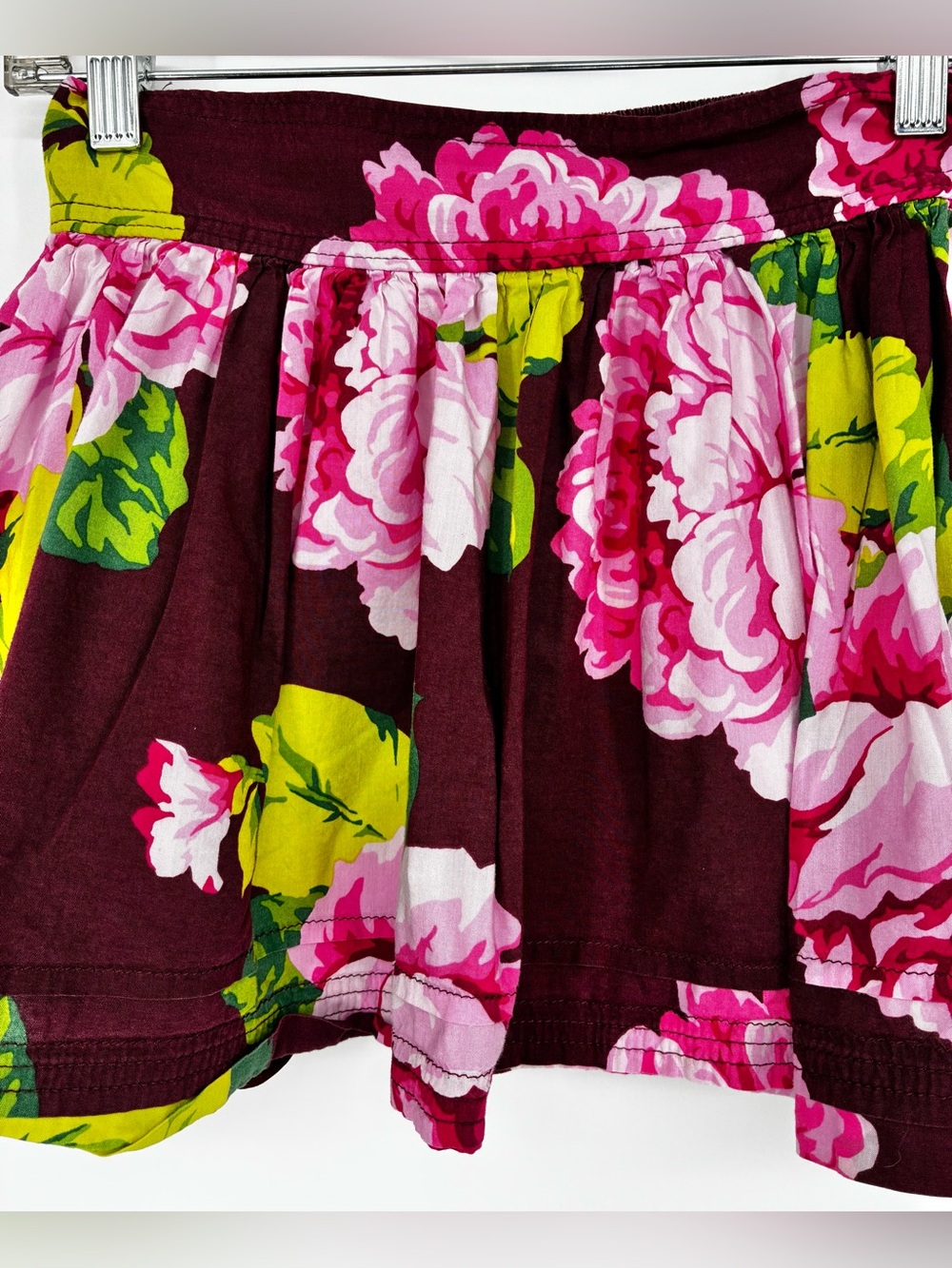 ABERCROMBIE & FITCH Floral Mini Skirt Smocked Waist Burgundy Pink S - Picture 3 of 13